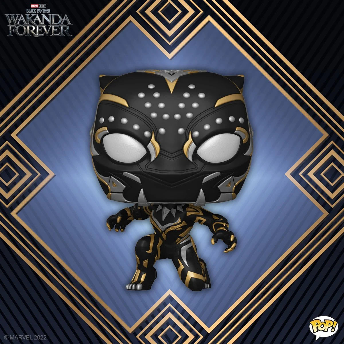 Black Panther: Wakanda Forever Funko Pop! Vinyl Figure against a Black Panther background