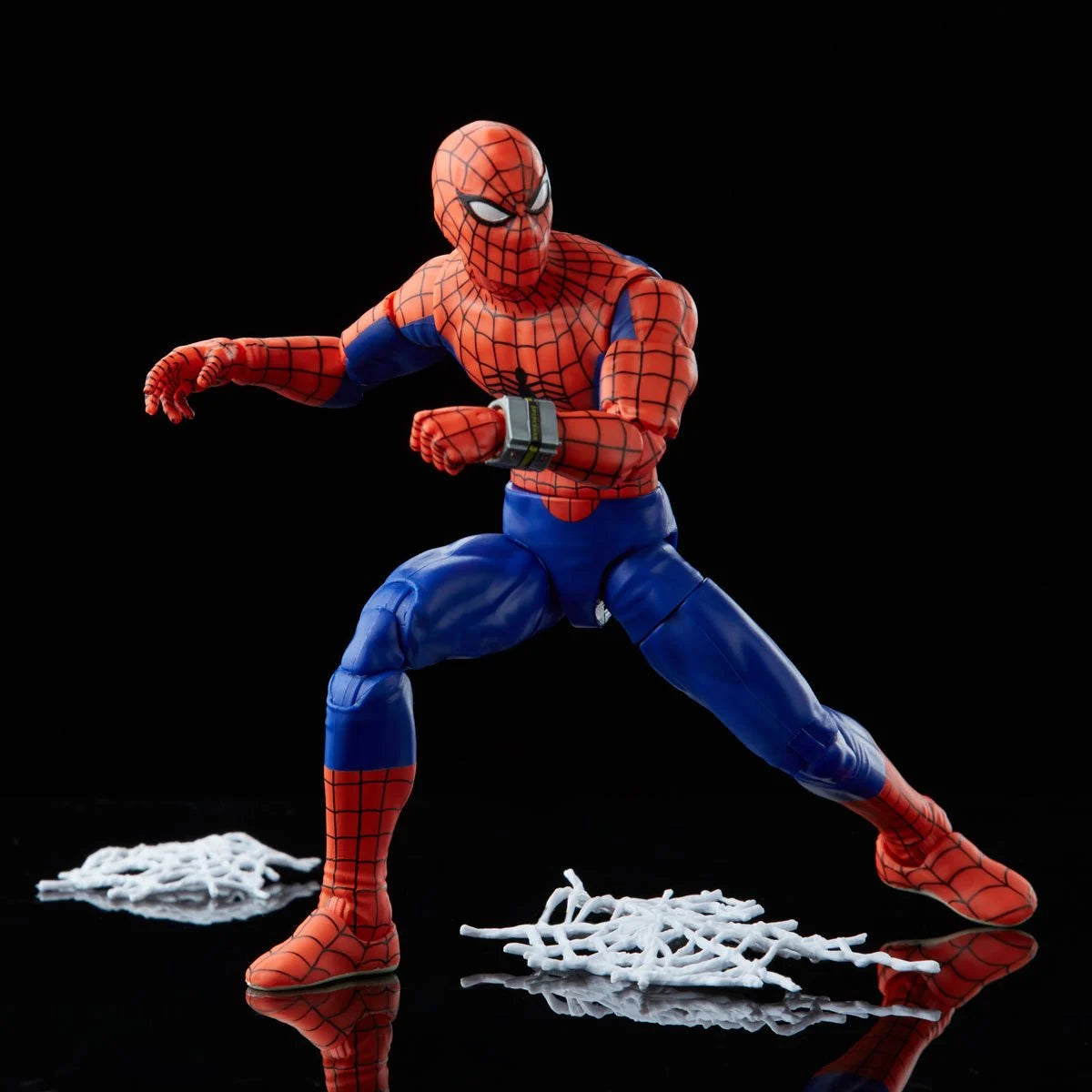 Spider-Man Japanese TV edition action figure posing with webbing at it's feet.