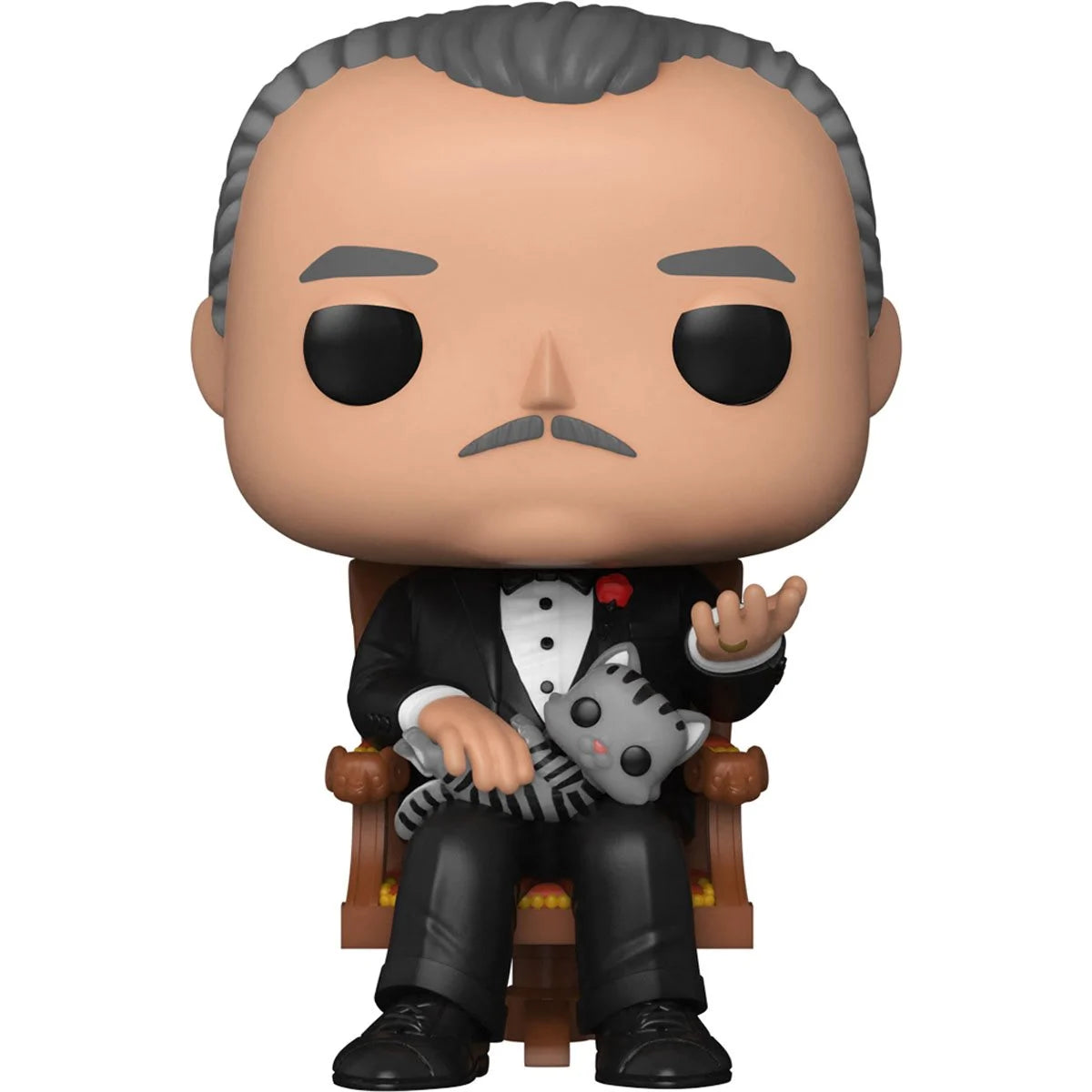 Vito Corleone seated in chair, holding cat.