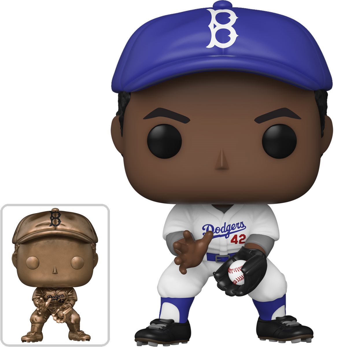 Jackie Robinson Funko Pop! #42 vinyl figure showing the original and bronze chase edition figures