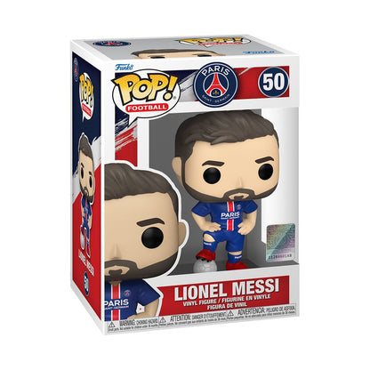 Lionel Messi PSG #50 figure in Funko Pop! box.