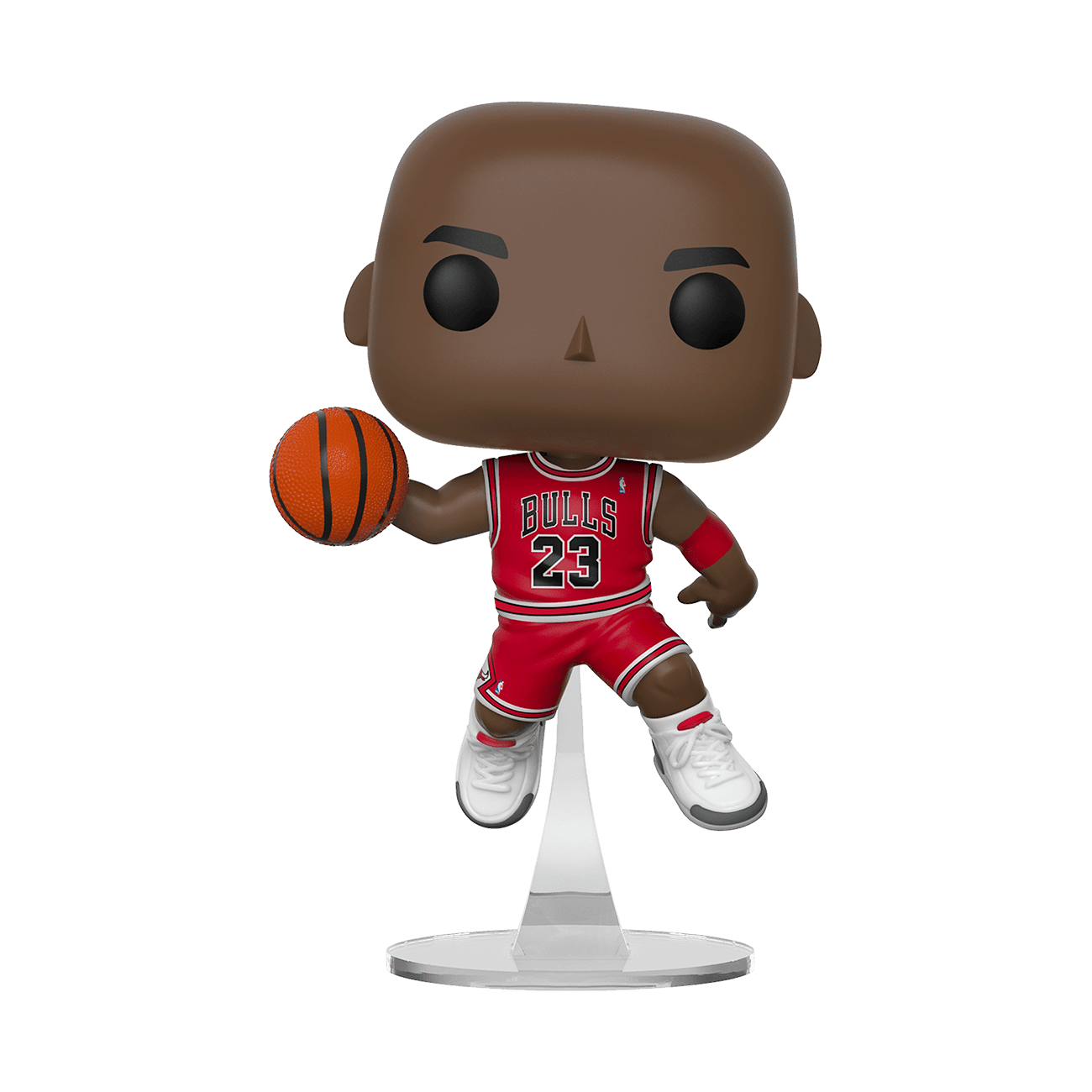 Figurine of a basketball player in a red jersey with the number 23, holding a basketball.
