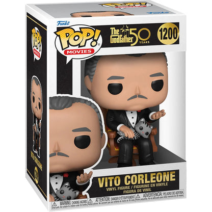 Figure in Pop! Movies Package Display box - Vito Corleone seated in chair, holding cat. 